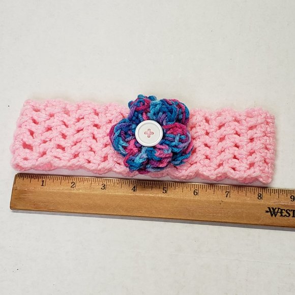 Woman's Handmade Crochet 2 Scrunchies and Flower Headband Bubblegum Multicolor - Picture 9 of 12